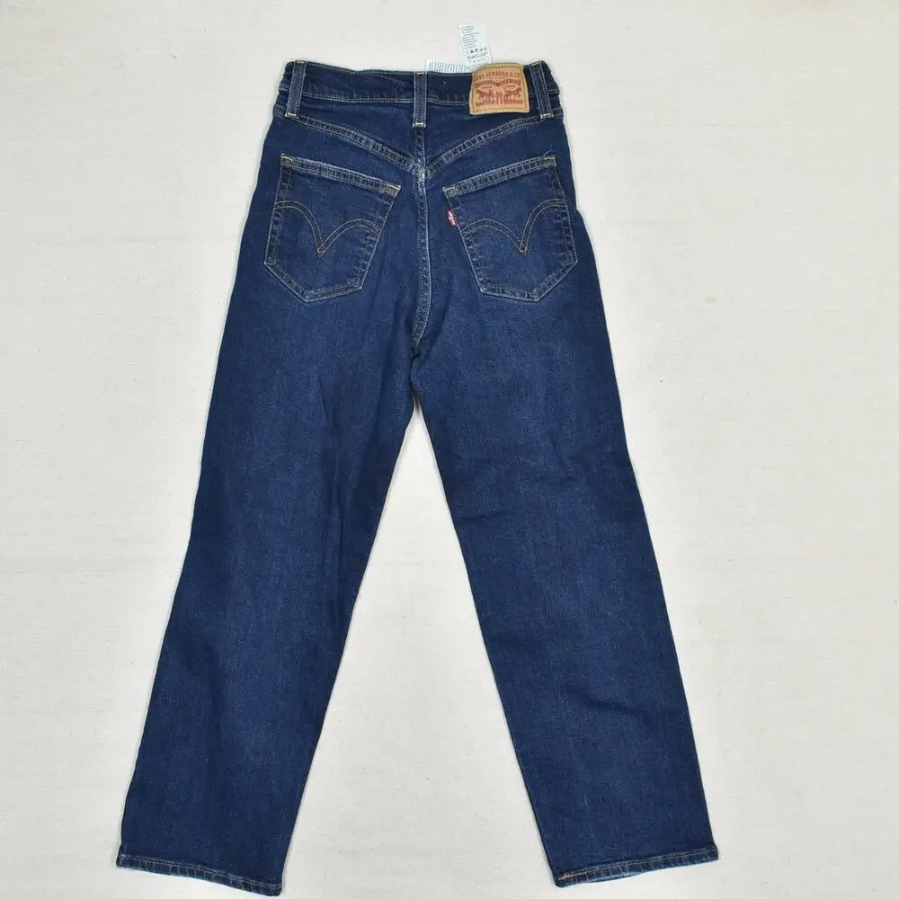 Levi's Women Jeans Cotton Blue Size 24 Ribcage Straight Ankle Denim Button Fly - Picture 3 of 8